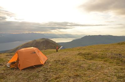 Tenting in the Alpine with a beautful view of the lakes and valleys below